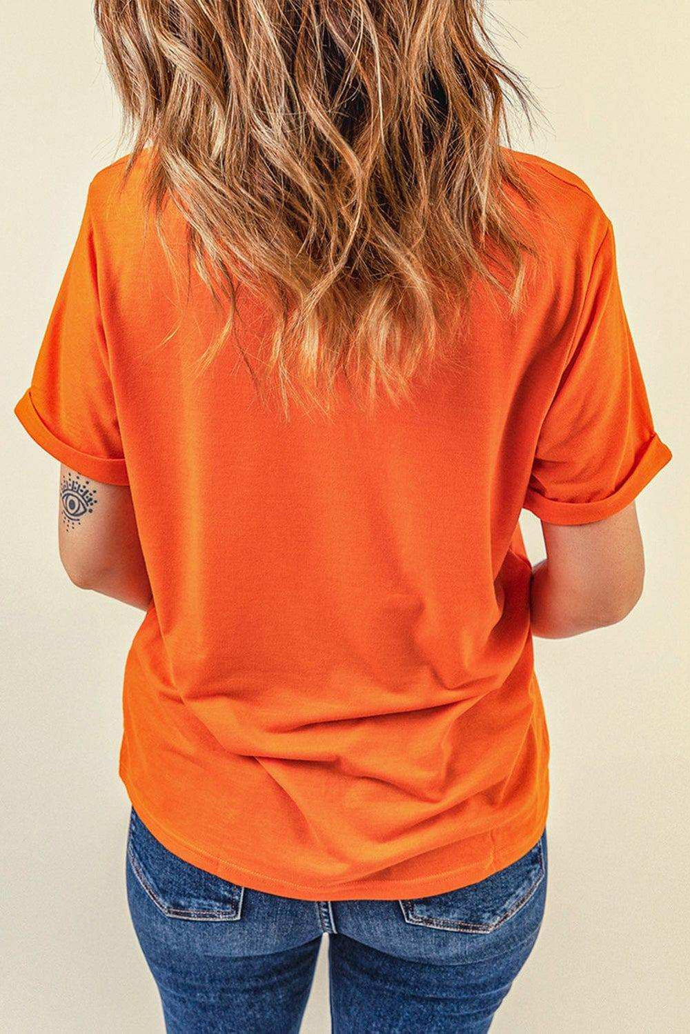 Round Neck Cuffed Short Sleeve Tee - Trendsi - Flyclothing LLC