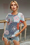 Printed Round Neck Short Sleeve Tee - Trendsi - Flyclothing LLC