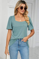 Square Neck Short Sleeve T-Shirt - Trendsi - Flyclothing LLC