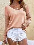 Openwork V-Neck Sweater - Trendsi