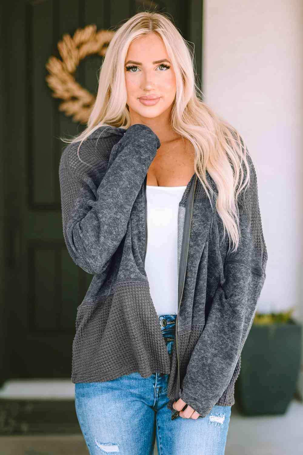 Zip-Up Drawstring Hooded Jacket - Trendsi - Flyclothing LLC