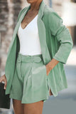 Longline Blazer and Shorts Set with Pockets - Trendsi - Flyclothing LLC