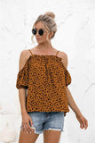 Printed Cold-Shoulder Frill Trim Blouse - Trendsi - Flyclothing LLC