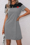 Striped Heart Short Sleeve Dress - Trendsi