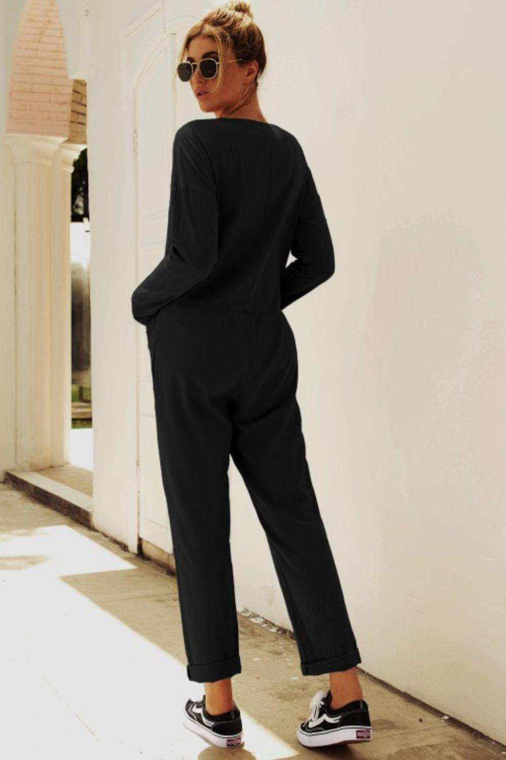 Buttoned Drop Shoulder Pocket Jumpsuit - Trendsi - Flyclothing LLC