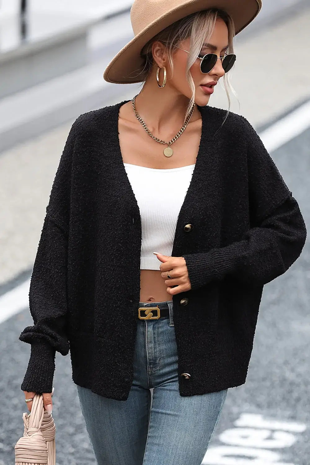 Button-Up Dropped Shoulder Cardigan - Trendsi - Flyclothing LLC