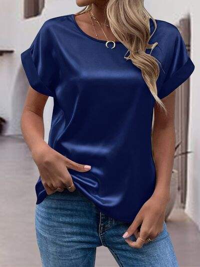 Round Neck Short Sleeve T-Shirt - Trendsi - Flyclothing LLC