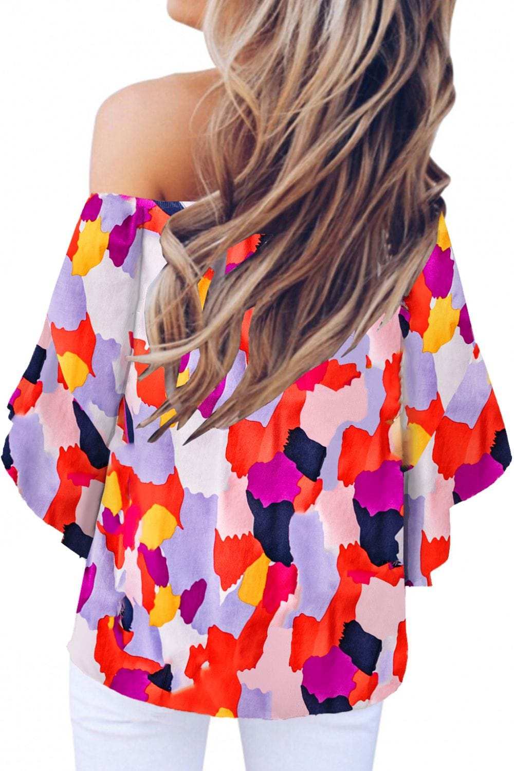 Tied Printed Off-Shoulder Half Sleeve Blouse - Trendsi - Flyclothing LLC