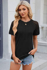 Openwork Round Neck Short Sleeve T-Shirt - Trendsi - Flyclothing LLC