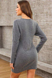 V-Neck Long Sleeve Mini Sweater Dress - Trendsi - Flyclothing LLC