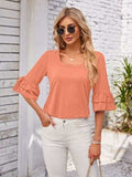 Ruffled Suqare Neck Half Sleeve Blouse - Trendsi - Flyclothing LLC