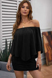 Off-Shoulder Three-Quarter Sleeve Mini Dress - Trendsi - Flyclothing LLC