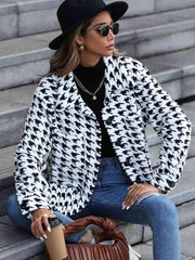 Houndstooth Button Down Jacket - Trendsi