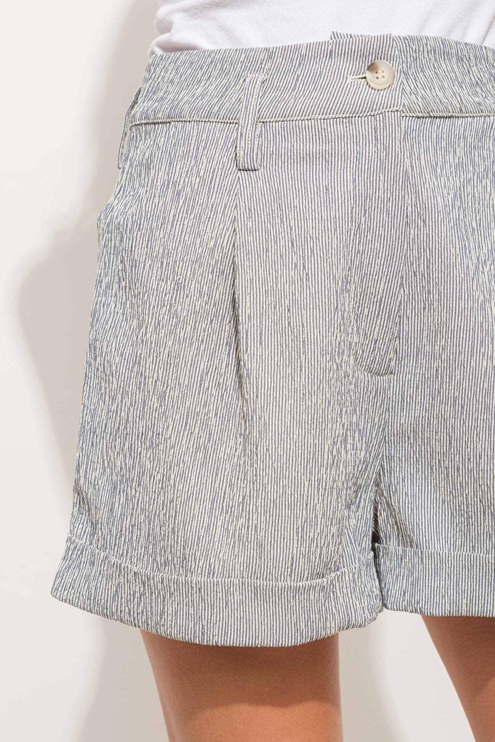 And The Why Pin Striped High Waist Rolled Shorts - Trendsi - Flyclothing LLC