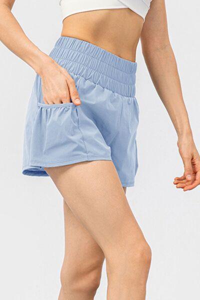 Elastic Waist Pocketed Active Shorts - Trendsi