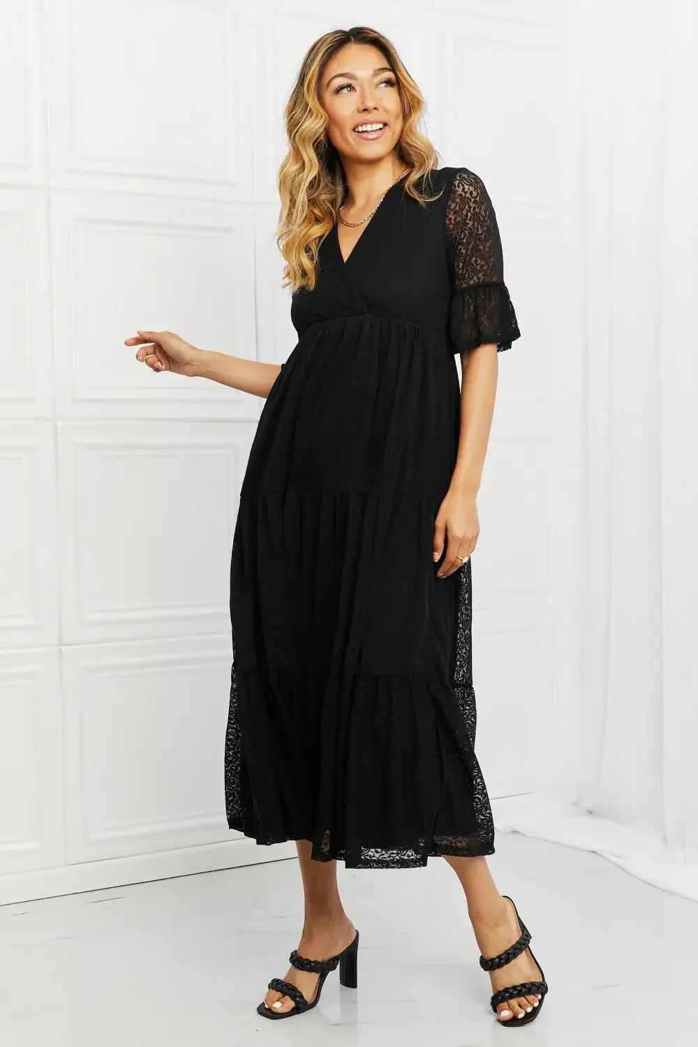 P & Rose Lovely Lace Full Size Tiered Dress - Trendsi - Flyclothing LLC