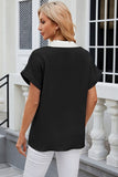 Contrast Johnny Collar Short Sleeve Blouse - Trendsi