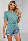 Ruched Hem Detail Crewneck Tee - Trendsi