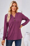 V-Neck Buttoned Long Sleeve Blouse - Trendsi - Flyclothing LLC