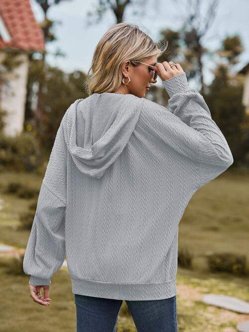 Zip Up Drawstring Long Sleeve Hooded Jacket - Trendsi - Flyclothing LLC