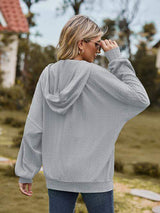 Zip Up Drawstring Long Sleeve Hooded Jacket - Trendsi - Flyclothing LLC