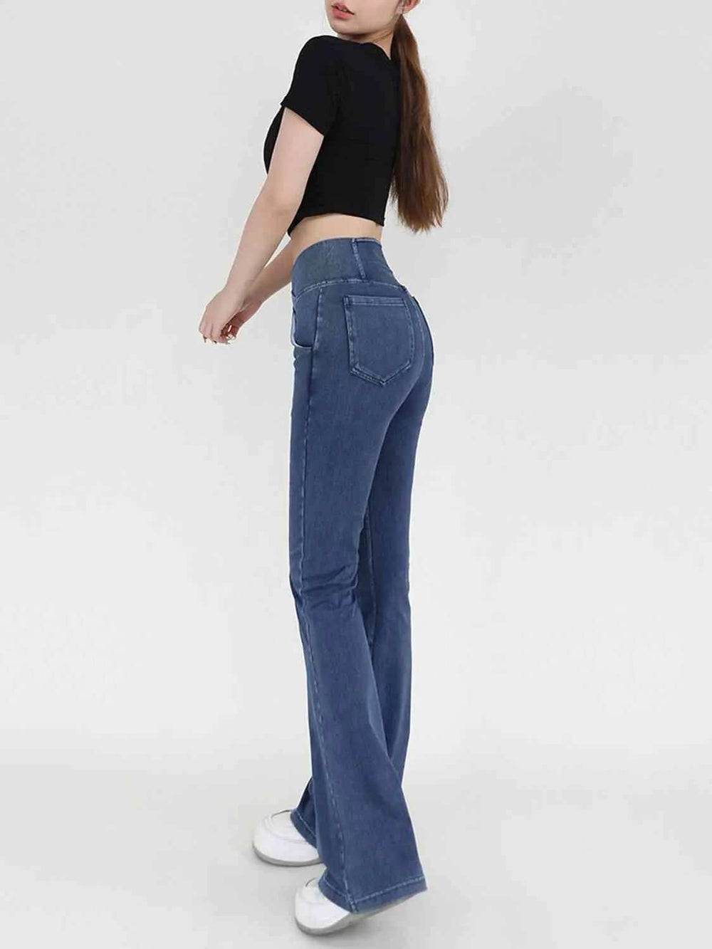 Wide Waistband Bootcut Jeans with Pockets - Trendsi - Flyclothing LLC