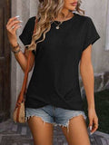 Cable-Knit Round Neck Short Sleeve T-Shirt - Trendsi - Flyclothing LLC
