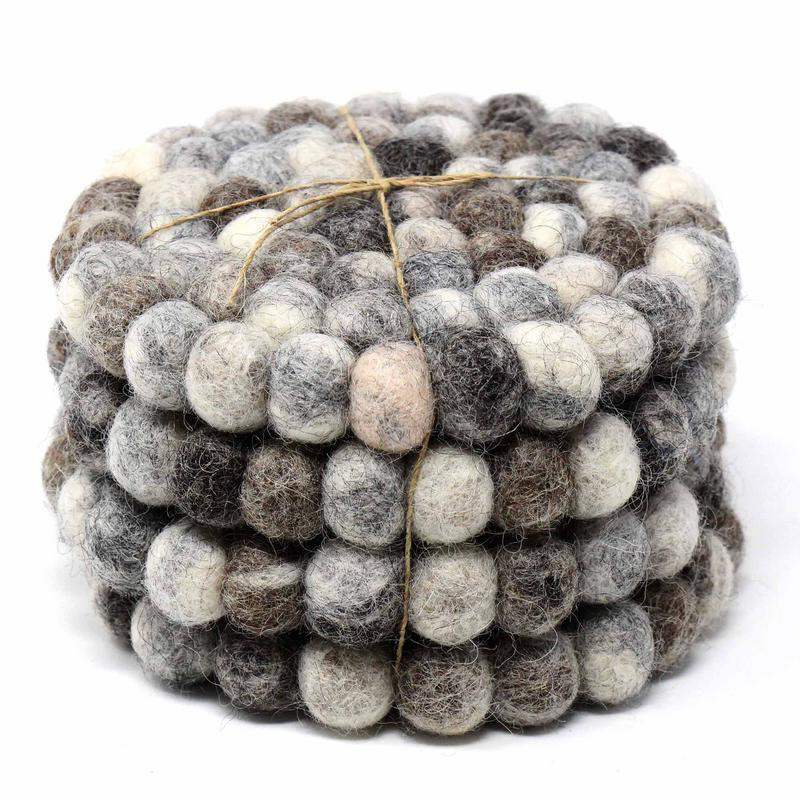 Hand Crafted Felt Ball Coasters from Nepal: 4-pack, Unicolor Grey - Global Groove (T) - Global Groove - Flyclothing LLC