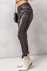 High Waist Raw Hem Skinny Jeans - Trendsi