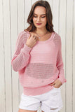 Openwork Round Neck Dropped Shoulder Knit Top - Trendsi - Flyclothing LLC