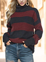 Striped Turtleneck Long Sleeve Sweater - Trendsi - Flyclothing LLC