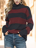 Striped Turtleneck Long Sleeve Sweater - Trendsi