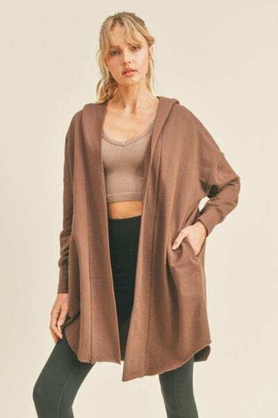 Kimberly C Open Front Longline Hooded Cardigan - Trendsi - Flyclothing LLC