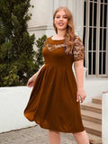 Plus Size Ruched Round Neck Short Sleeve Dress - Trendsi - Flyclothing LLC