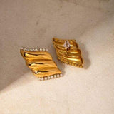 Inlaid Zircon Stainless Steel Geometric Stud Earrings - Trendsi - Flyclothing LLC