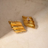 Inlaid Zircon Stainless Steel Geometric Stud Earrings - Trendsi