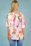 Printed Notched Neck Half Sleeve Blouse - Trendsi - Flyclothing LLC