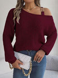 Asymmetrical Neck Long Sleeve Sweater - Trendsi