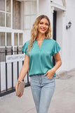 Notched Neck Flutter Sleeve Satin Top - Trendsi - Flyclothing LLC
