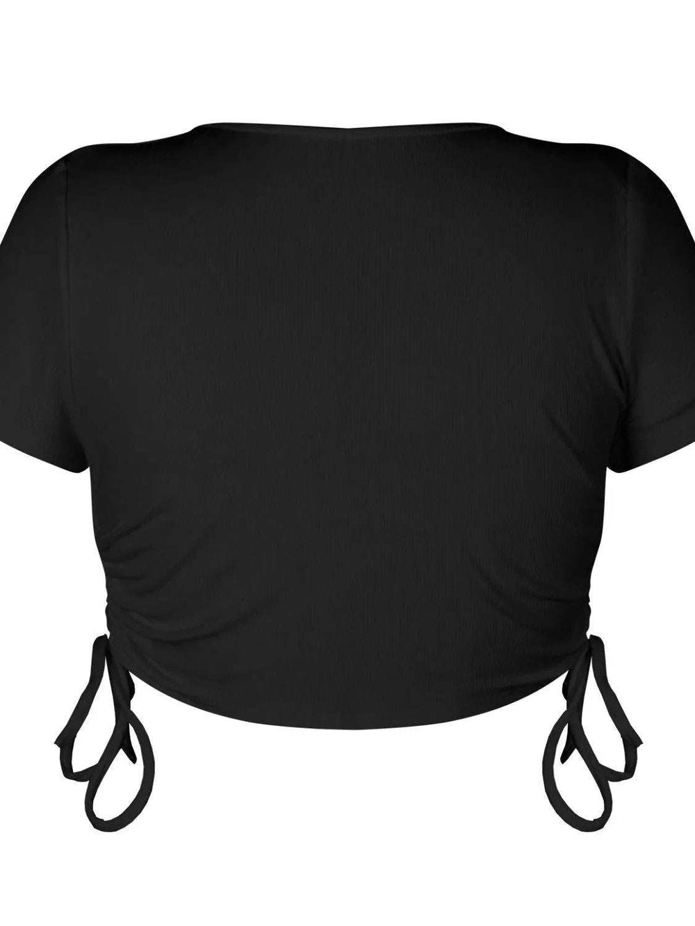 Round Neck Short Sleeve Drawstring Tee - Trendsi - Flyclothing LLC