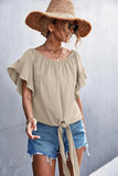Flutter Sleeve Tie-Front Blouse - Trendsi