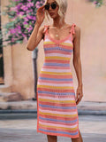 Striped Tie Shoulder Split Cover Up Dress - Trendsi - Flyclothing LLC