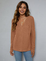 Dropped Shoulder High-Low Waffle-Knit Top - Trendsi - Flyclothing LLC
