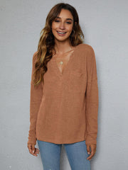 Dropped Shoulder High-Low Waffle-Knit Top - Trendsi