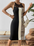 Leopard Color Block Cutout Sleeveless Knee-Length Dress - Trendsi