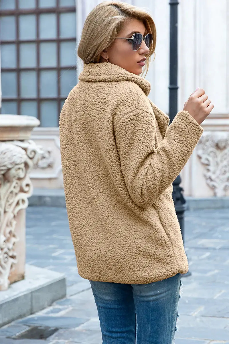 Full Size Lapel Collar Sherpa Coat - Trendsi - Flyclothing LLC