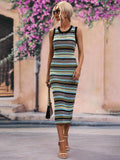 Striped Round Neck Sleeveless Midi Cover Up Dress - Trendsi - Flyclothing LLC