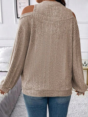 Round Neck Cold Shoulder Sweater - Trendsi
