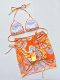 Multicolored Drawstring Ruched Three-Piece Swim Set - Trendsi