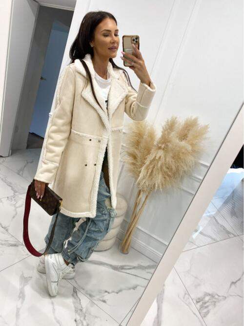 Lapel Collar Exposed Seam Buttoned Coat - Trendsi - Flyclothing LLC